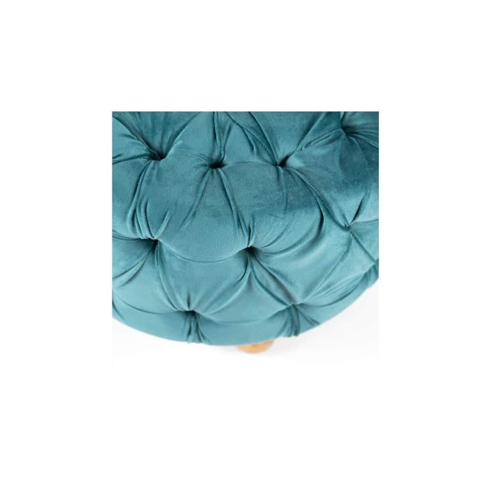 Louisville Acacia Wood Accent Round Set of 2 Pouf Stools in Turquoise