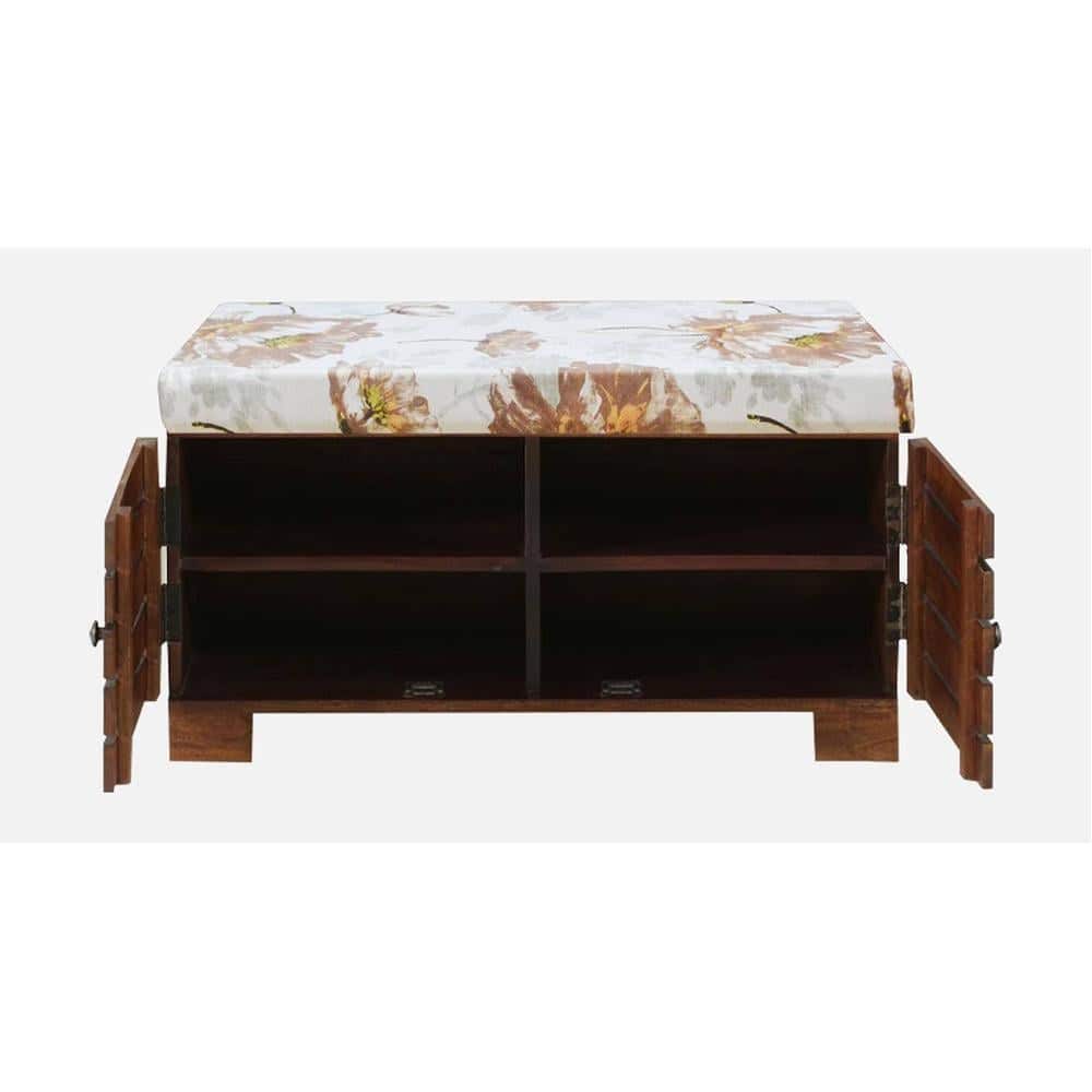 Liliana Shoe Rack With Seating In Honey Oak Finish