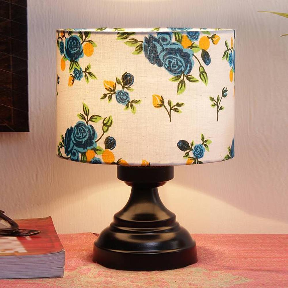 Edmond Multicolour Fabric Shade Table Lamp with Black Iron Base