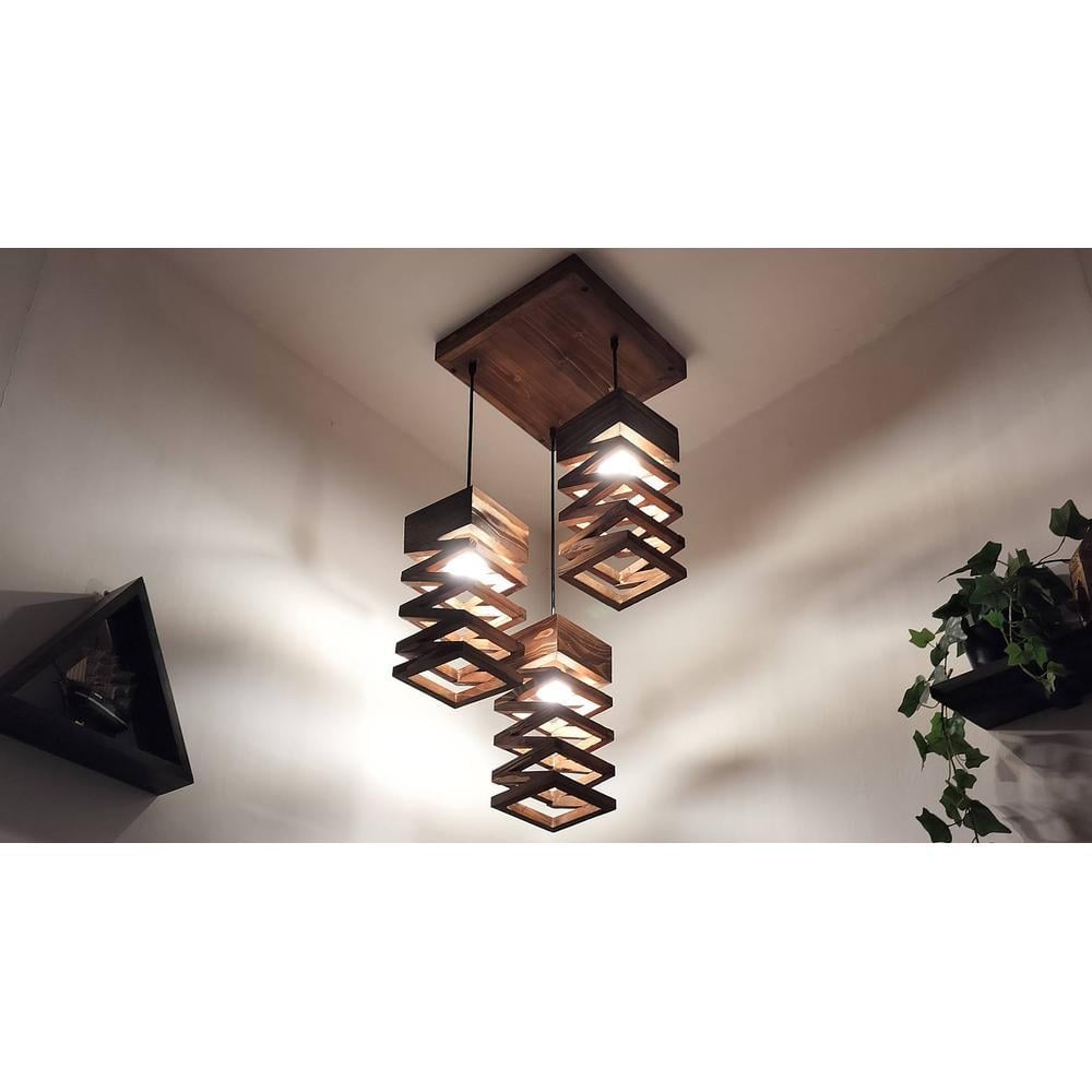Wiggle Brown Solid Wood Cluster Hanging Light