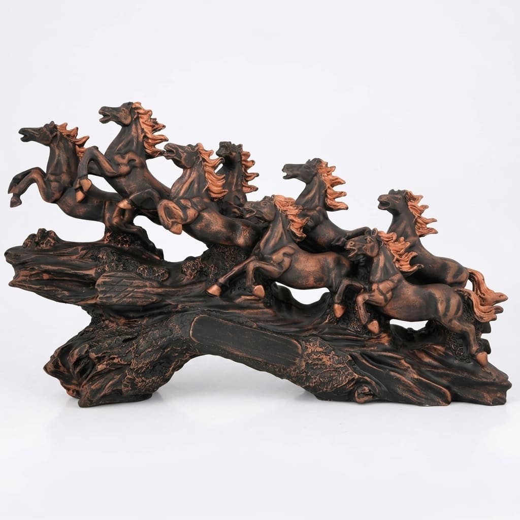 Seven Horse Royal Gallop Horse Sculpture in Copper Colour - Vedas