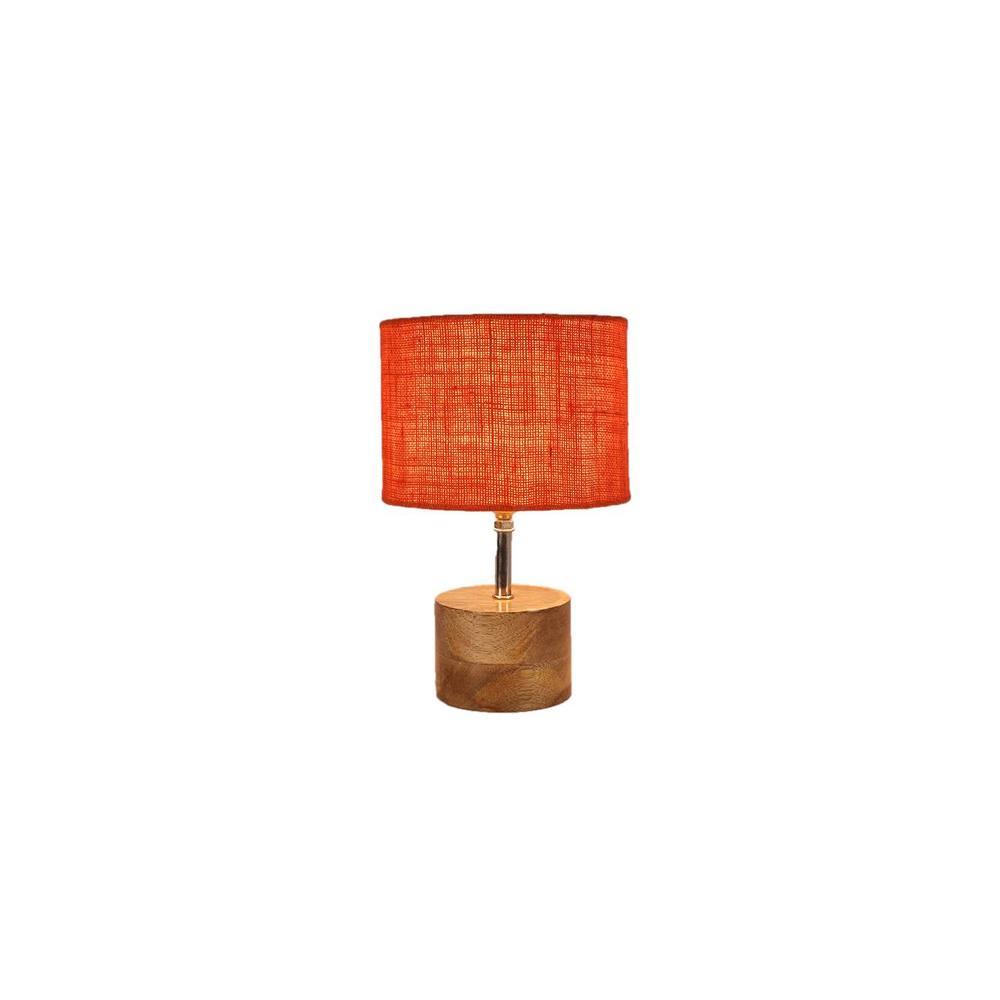 Amy Orange Natural Fiber Shade Table Lamp with Natural Wooden Base