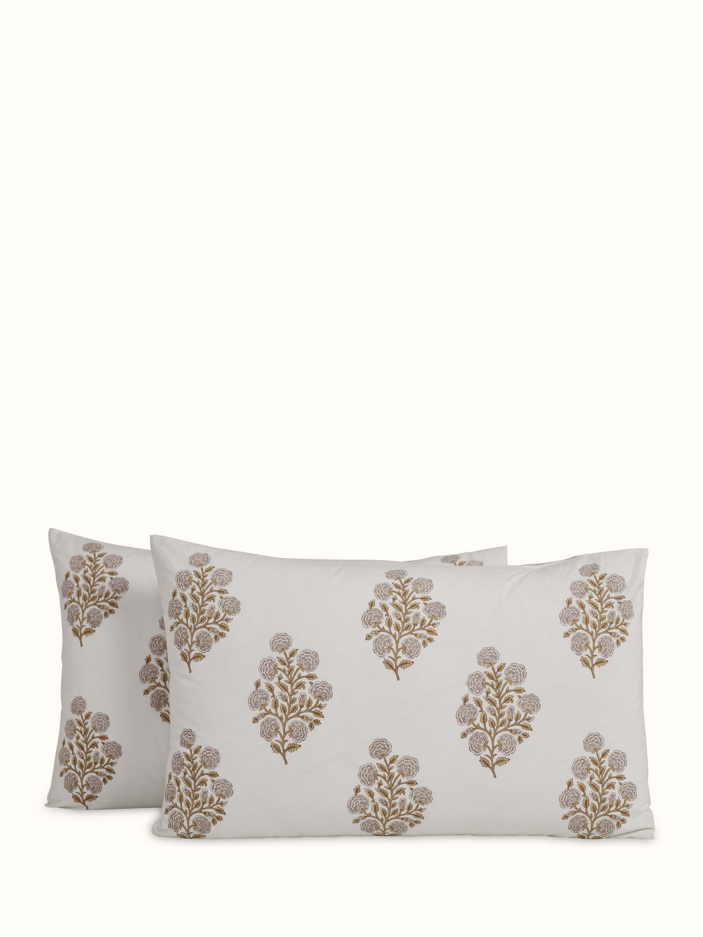 Saha Beige Buta Cotton Sanganeri Hand Block Print Pillow Cases (2 Pcs)