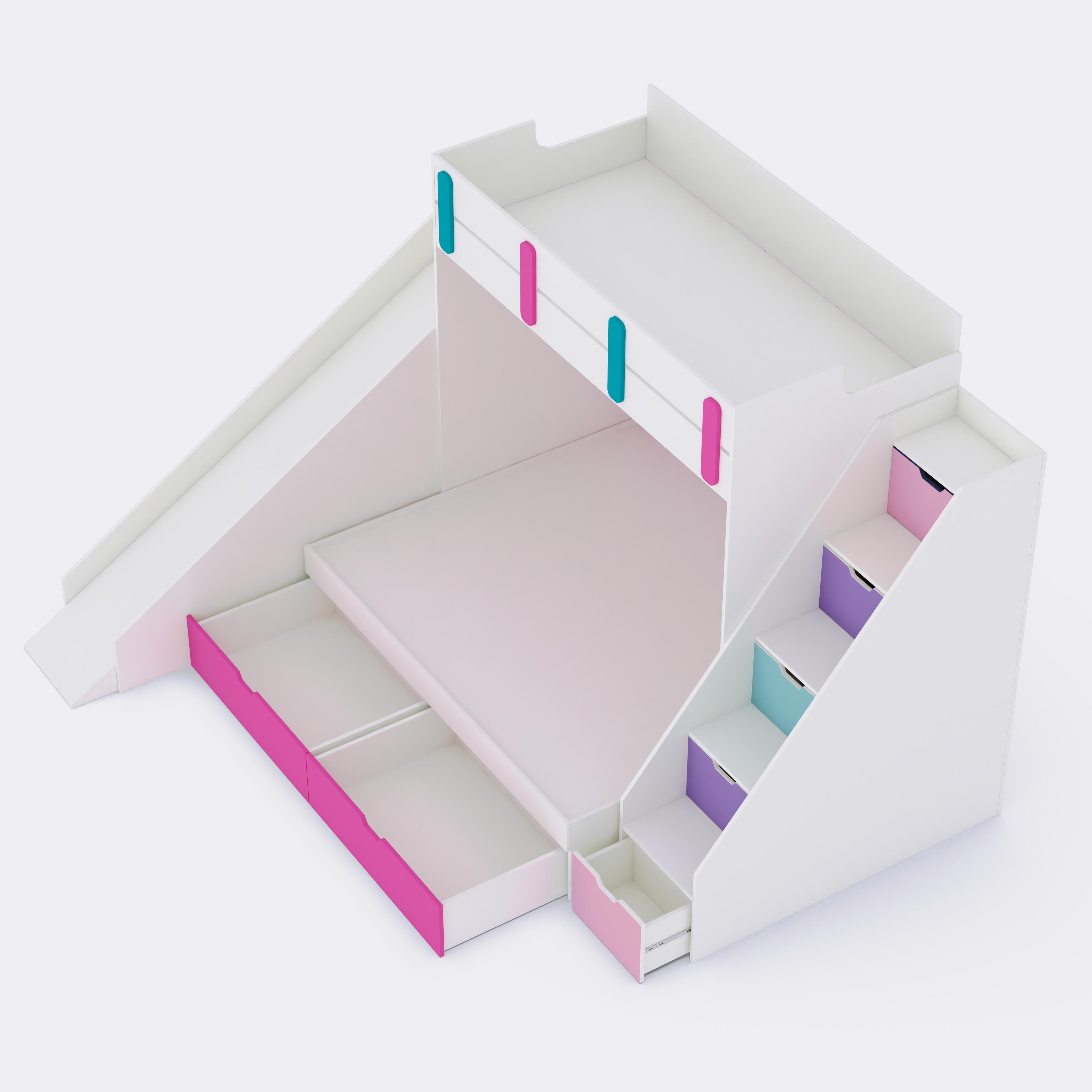 Sleep N’ SlideBunk Bed  6X4 (Drawers On Wheels) In Pink Colour