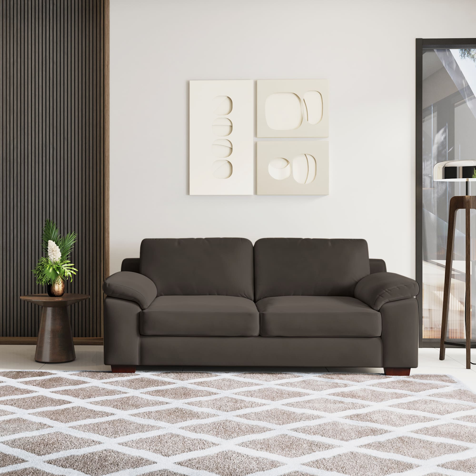 Esquel Premium 3 Seater Fabric Sofa in Stone Grey Velvet Colour - Urban Ladder