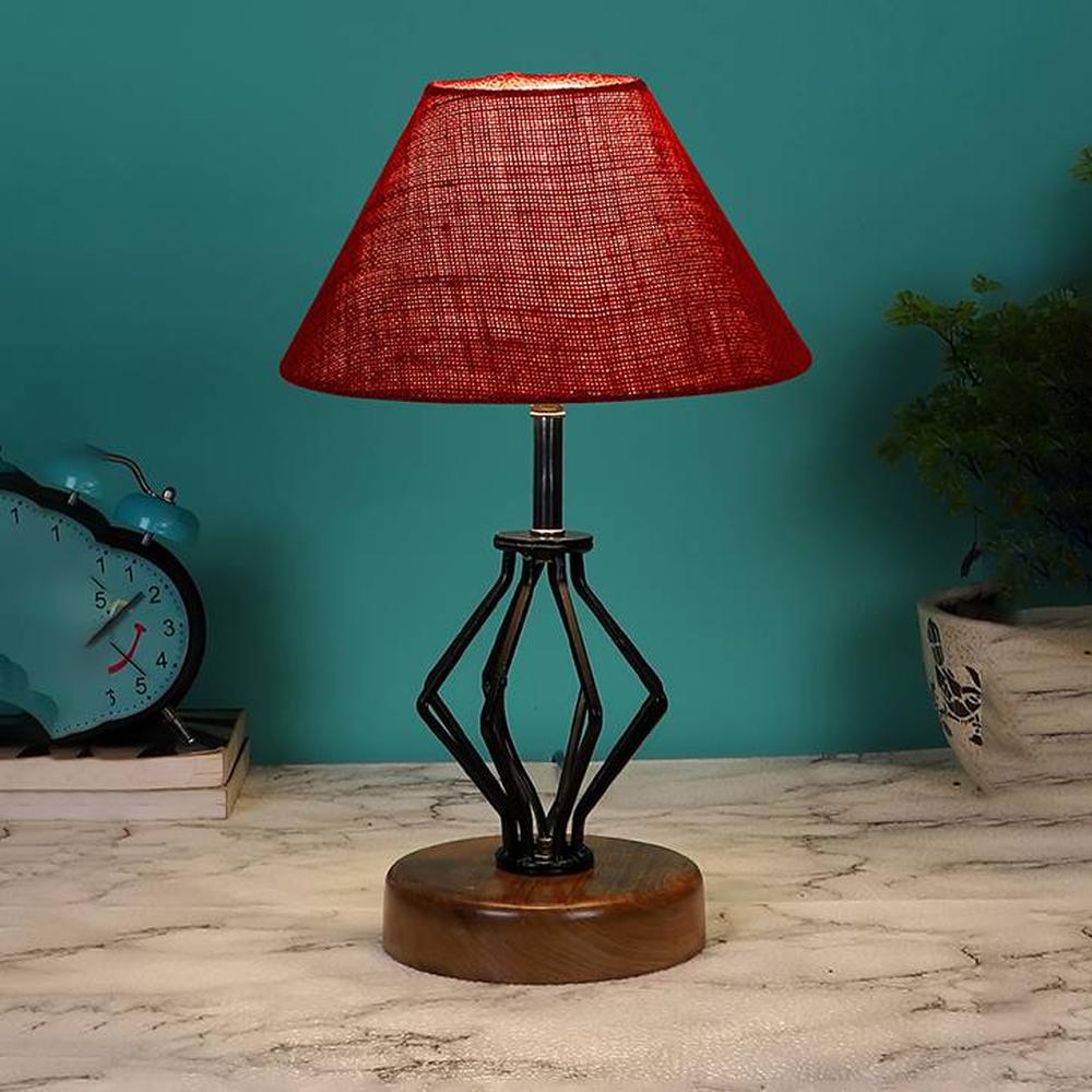 Aniya Maroon Jute Table lamp with Wood & Iron Base
