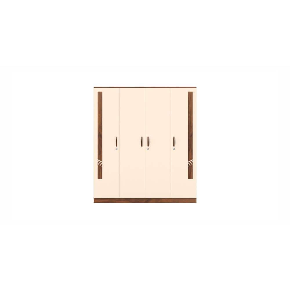 Andrie Engineered Wood 4 Door Wardrobe/Clothes Storage Rack Organizer Almirah Cupboard Without Mirror, 10 Shelves & Drawers (One with Lock) for Bedroom Home Furniture (Brown Maple & Beige)…
