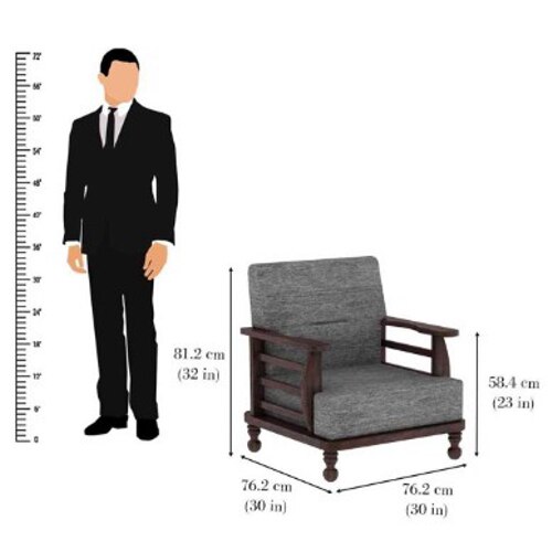 Dalton Wooden One Seater Sofa in Grey Colour