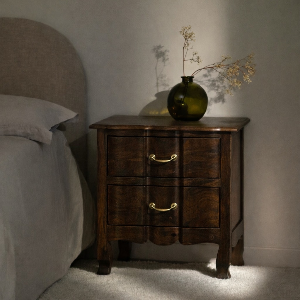 Bespoke Solid wood 2 Drawer bedside in Walnut Finish - Woodenmood