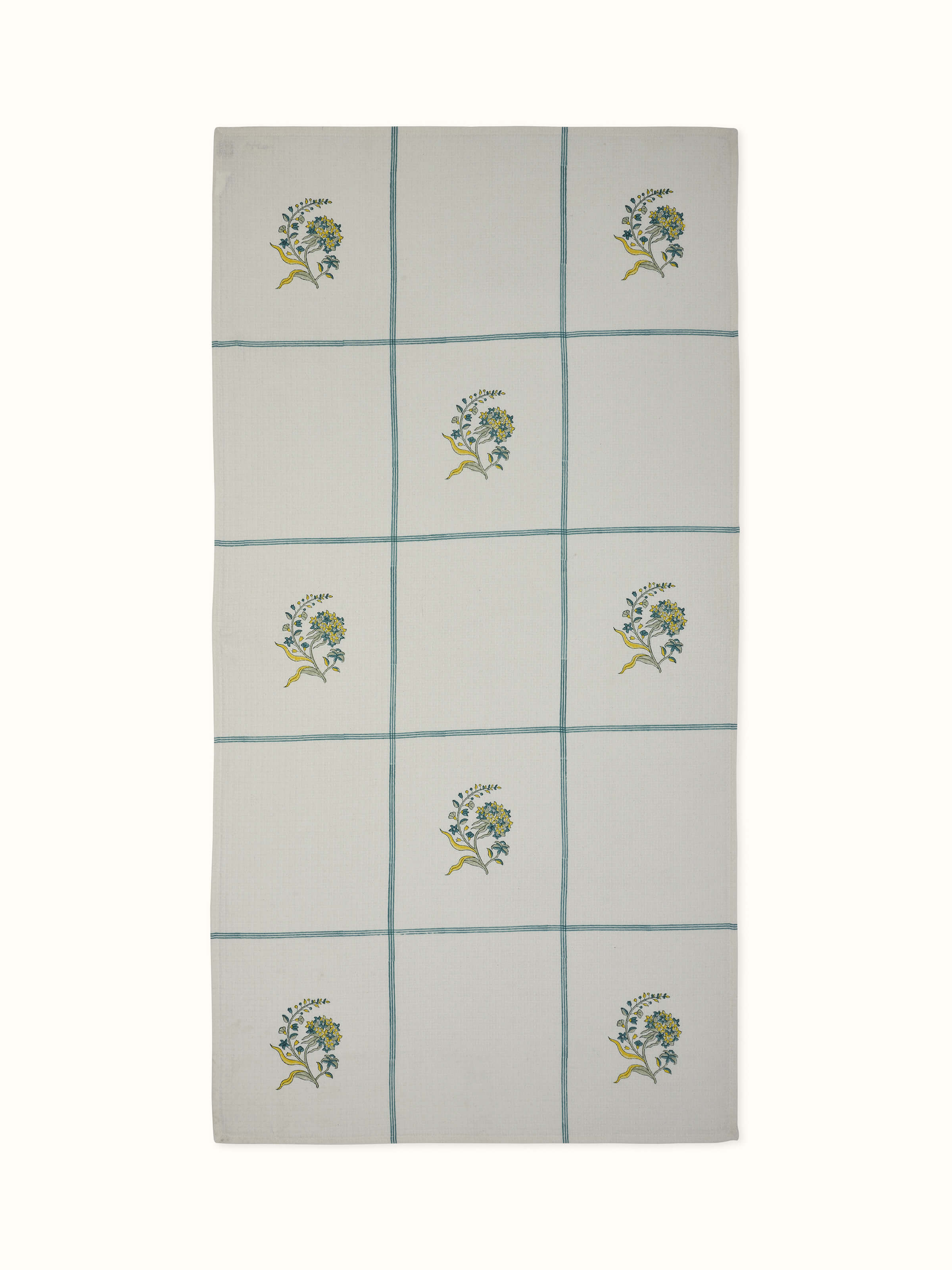 Front view of Palampore Buta Yellow Floral Bath Towel featuring traditional Sanganeri block print on soft cotton fabric.