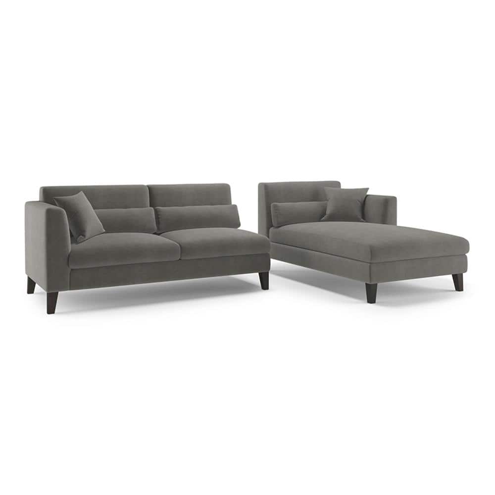Lewis Sectional Sofa (Colour : Ash Grey Velvet, Cushion : Soft, Seater : Right Aligned 3 Seater + Right Aligned Chaise)