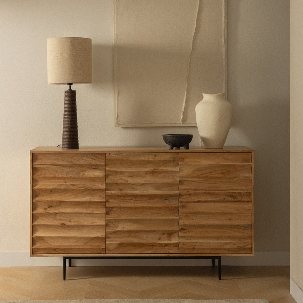 Claire Solid Acacia wood Sideboard with 3 Door in Natual Finish - Woodenmood