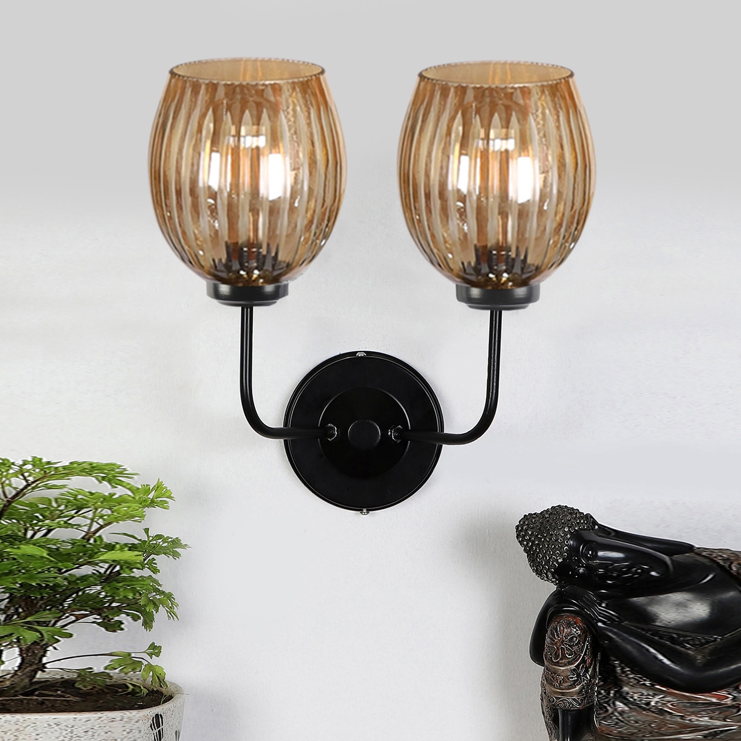 Devansh Metal Electric Wall Light in black Colour with Lavender Shade Count of 2 Lights - Devansh