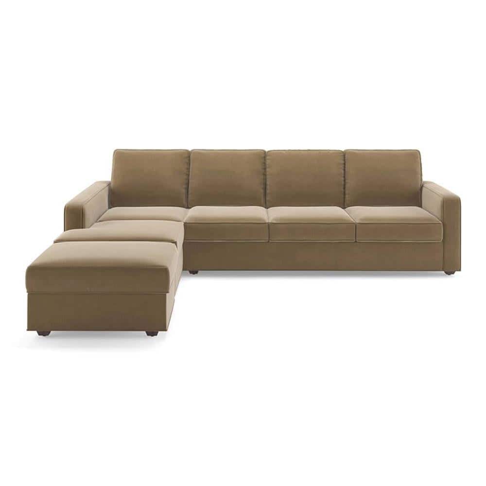 Apollo Sofa (Colour : Fawn Velvet, Cushion : Soft, Back Type : Regular, Seating Capacity : Left Aligned 3 Seater + Left Aligned Chaise)