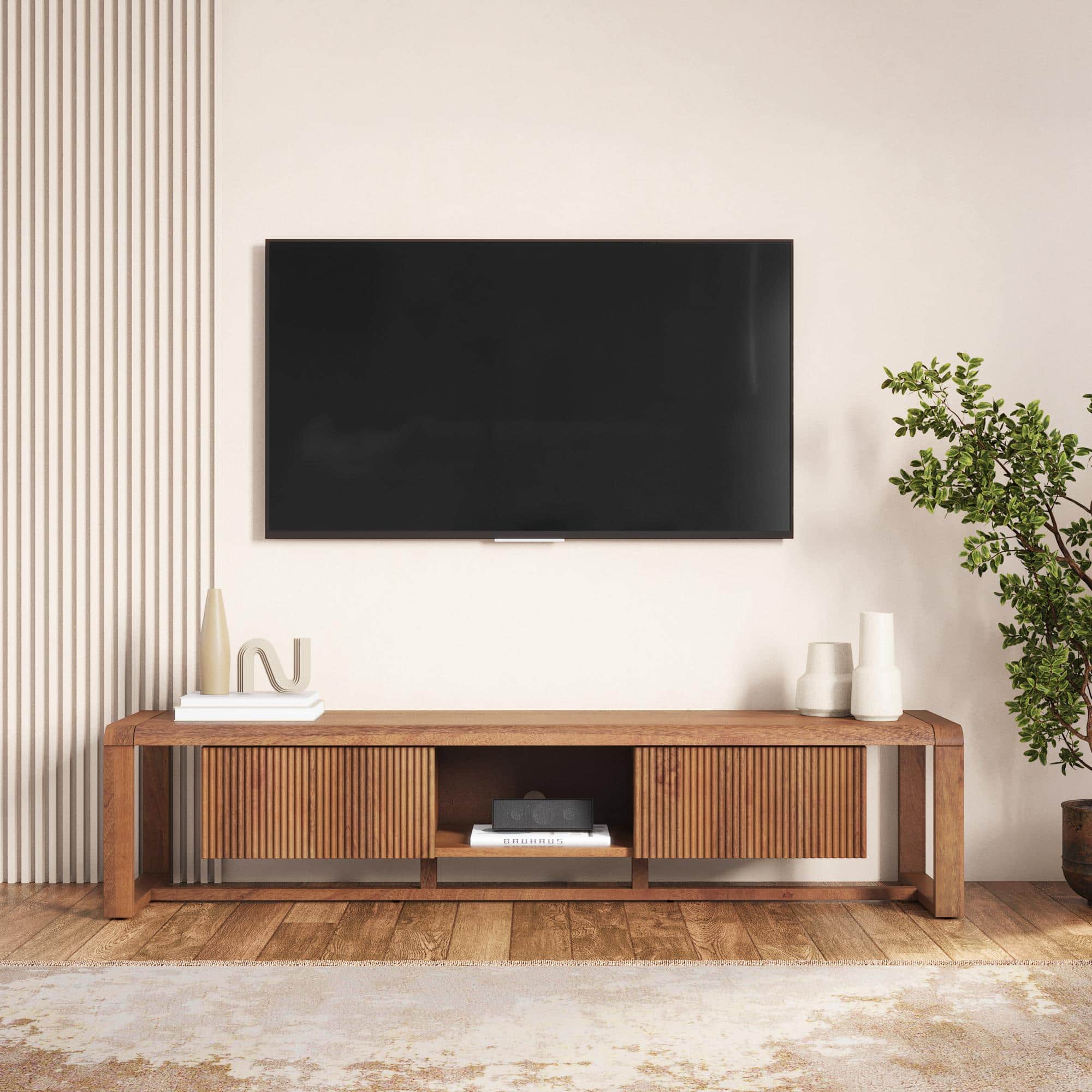 Linnea Solid Wood TV Cabinet In Amber Walnut Finish