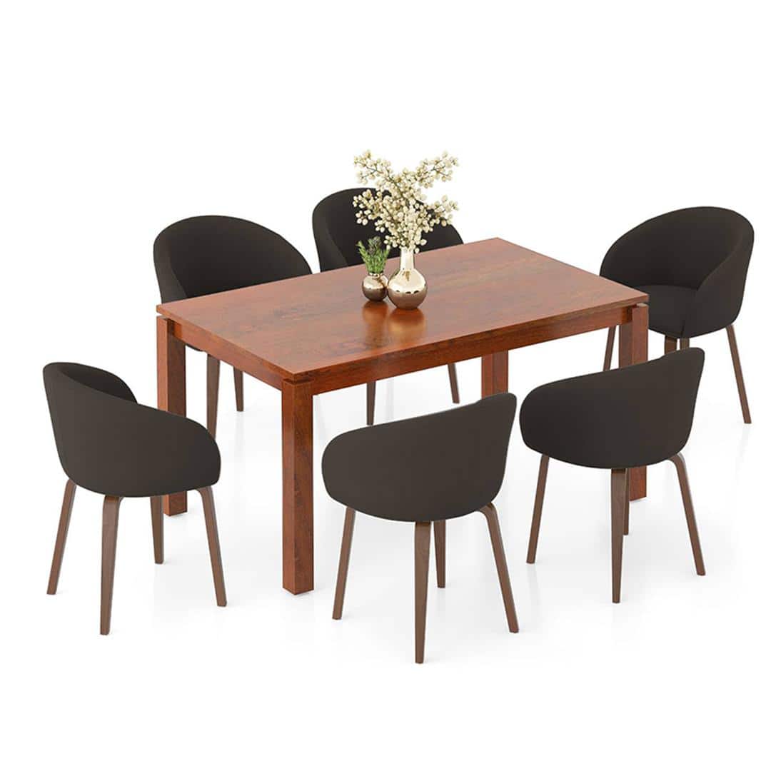 Atlas Solid Wood 6 Seater Compact Dining Table with 6 Meryl Lounge Chair