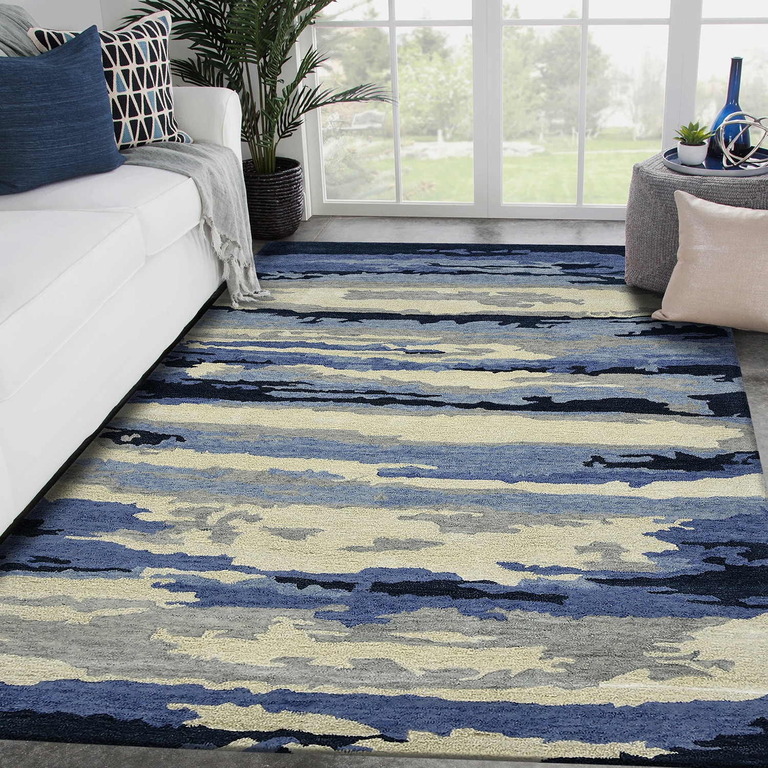 Maleah Navy Abstract Hand-Tufted Viscose 10X8 Feet Carpet - Saraswati Global