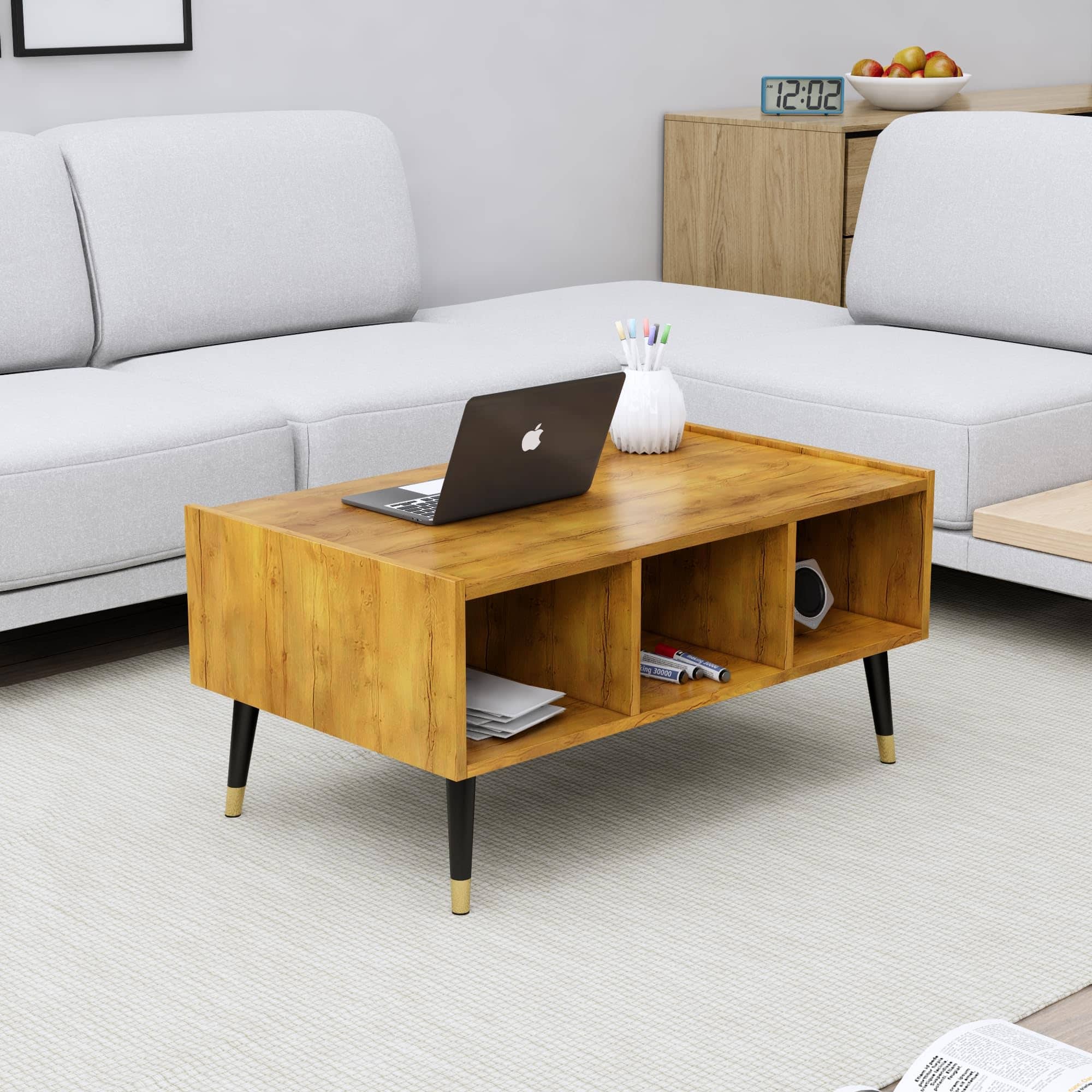 Hexa Engineered Wood Coffee Table With Storage And Open Rack In Giant Wood - HexaRed