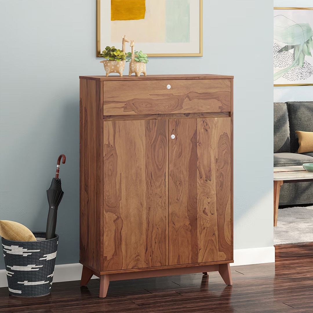 Webster 15 Pair Shoe Rack With Drawer in Sheesham Finish - Urban Ladder