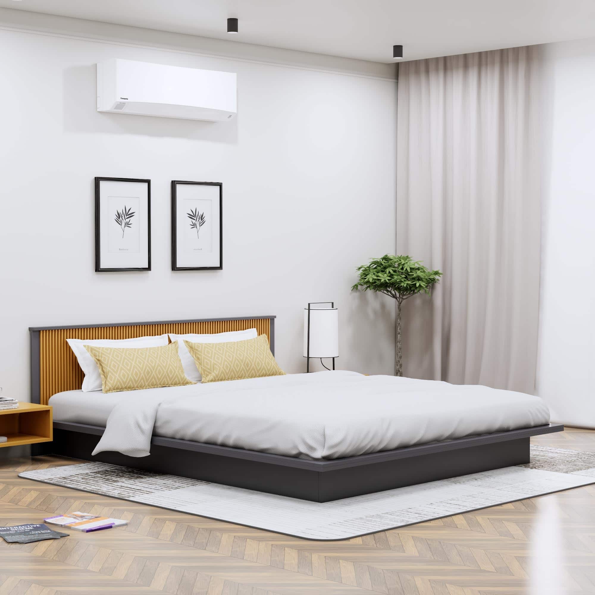 Hexa Engineered Wood Modern Queen Bed With Headboard Without Storage In Slate Grey And Giant Wood - HexaRed