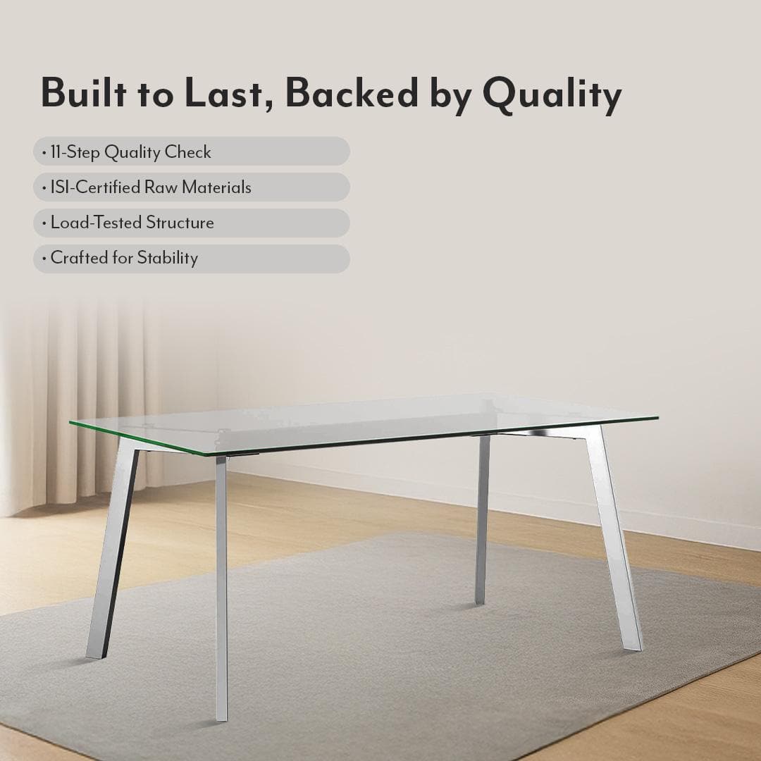 Carmen 6 Seater Glass Top Dining Table In Silver Finish