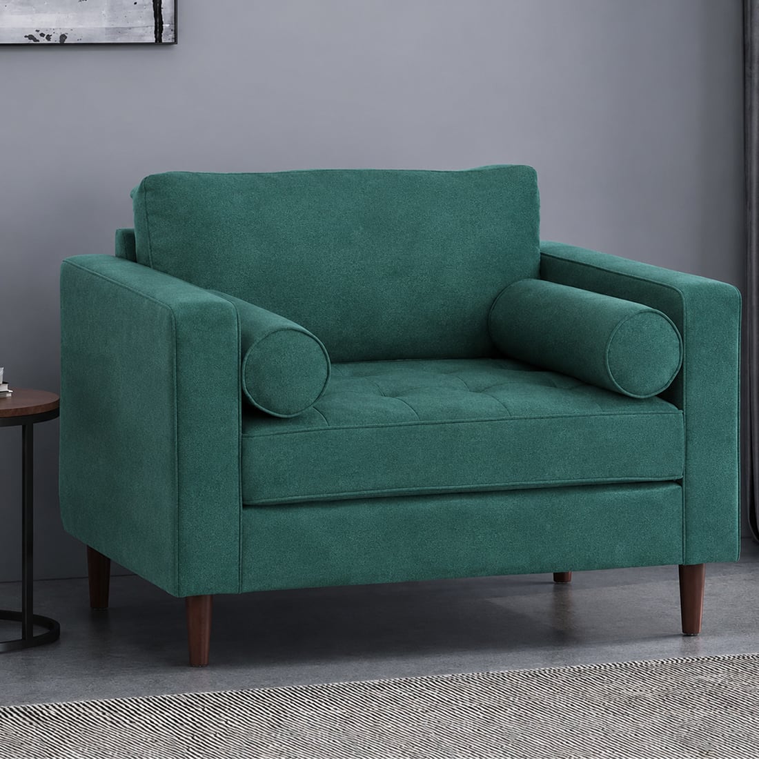 Bruch Boucle Fabric Arm Chair in Green Colour - KURSIWALLAH