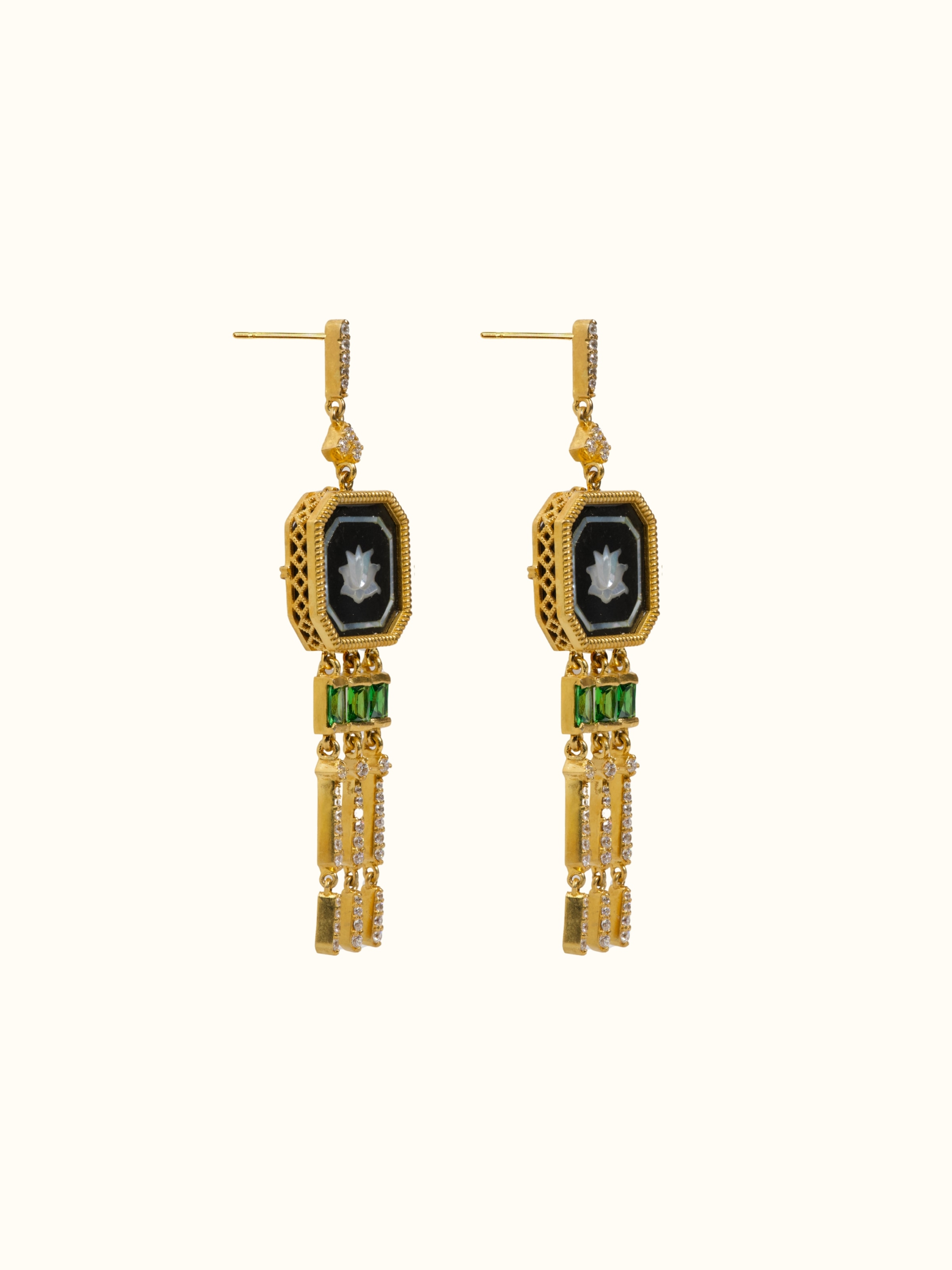 Angled view of Parchinkari Silver Drop Earrings