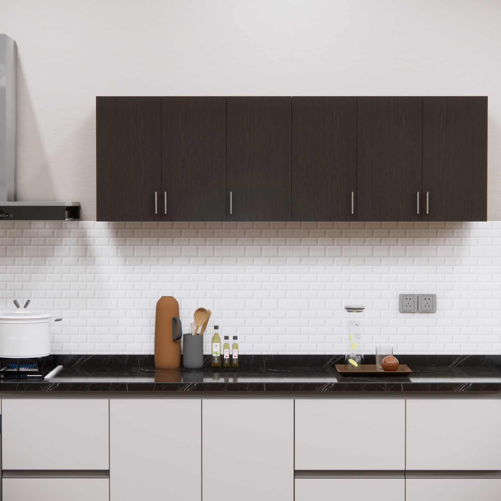 6 Doors Modular Wall Mounted Kitchen Cabinet With Adjustable Shelf In Chiyoda Wange Finish