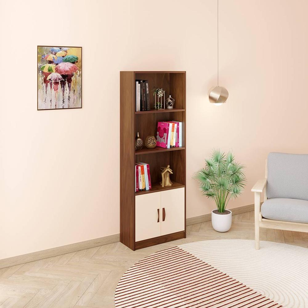 Seonn Engineered Wood Bookshelf with Drawer and 2 Doors Cabinet Floor Standin in Maple & Beige
