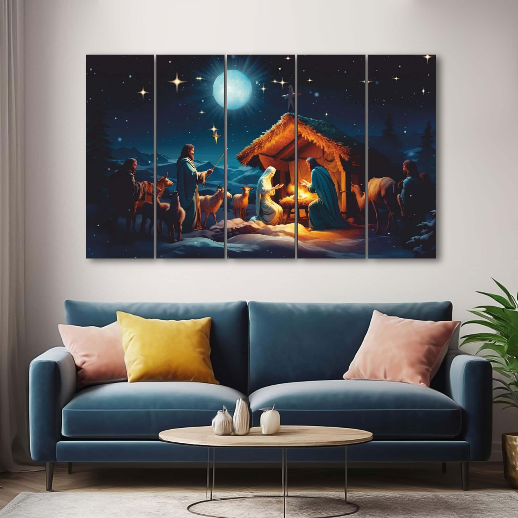 The Castle Decor Jesus Baby Birth Wall Art Set of 5 Digital Painting 27x48 Inch - The Castle Decor