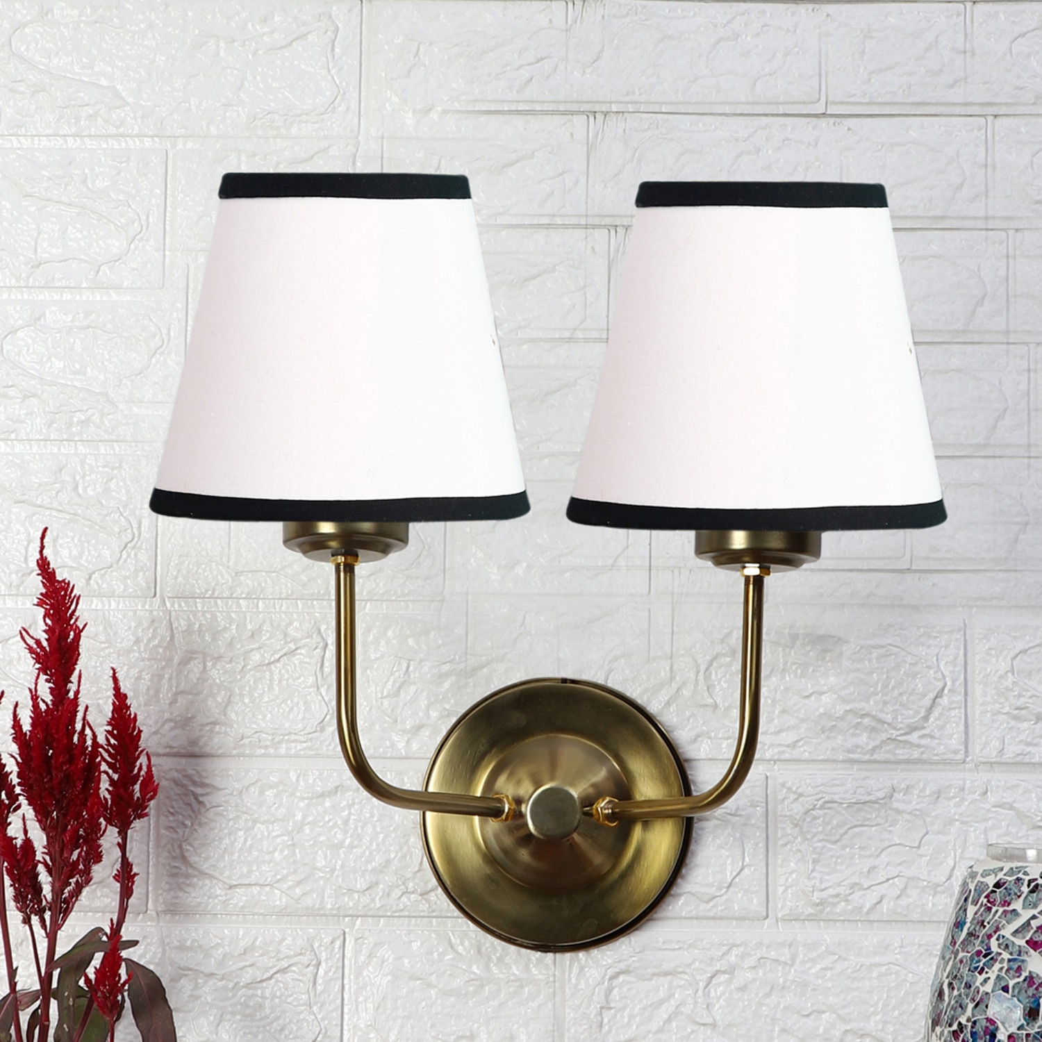 Devansh Metal Electric Wall Light in Gold Colour with Yellow Shade Count of 2 Lights - Devansh