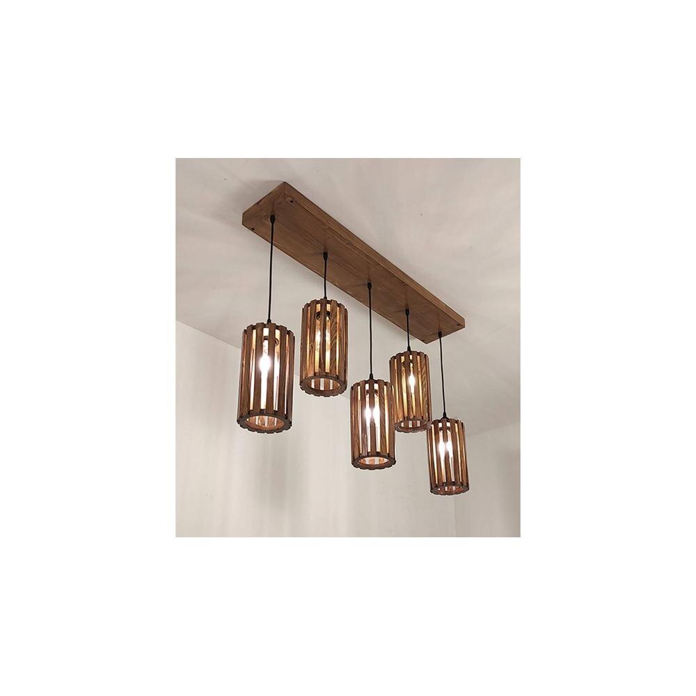 Casa 5 Series Brown Solid Wood Cluster Hanging Light
