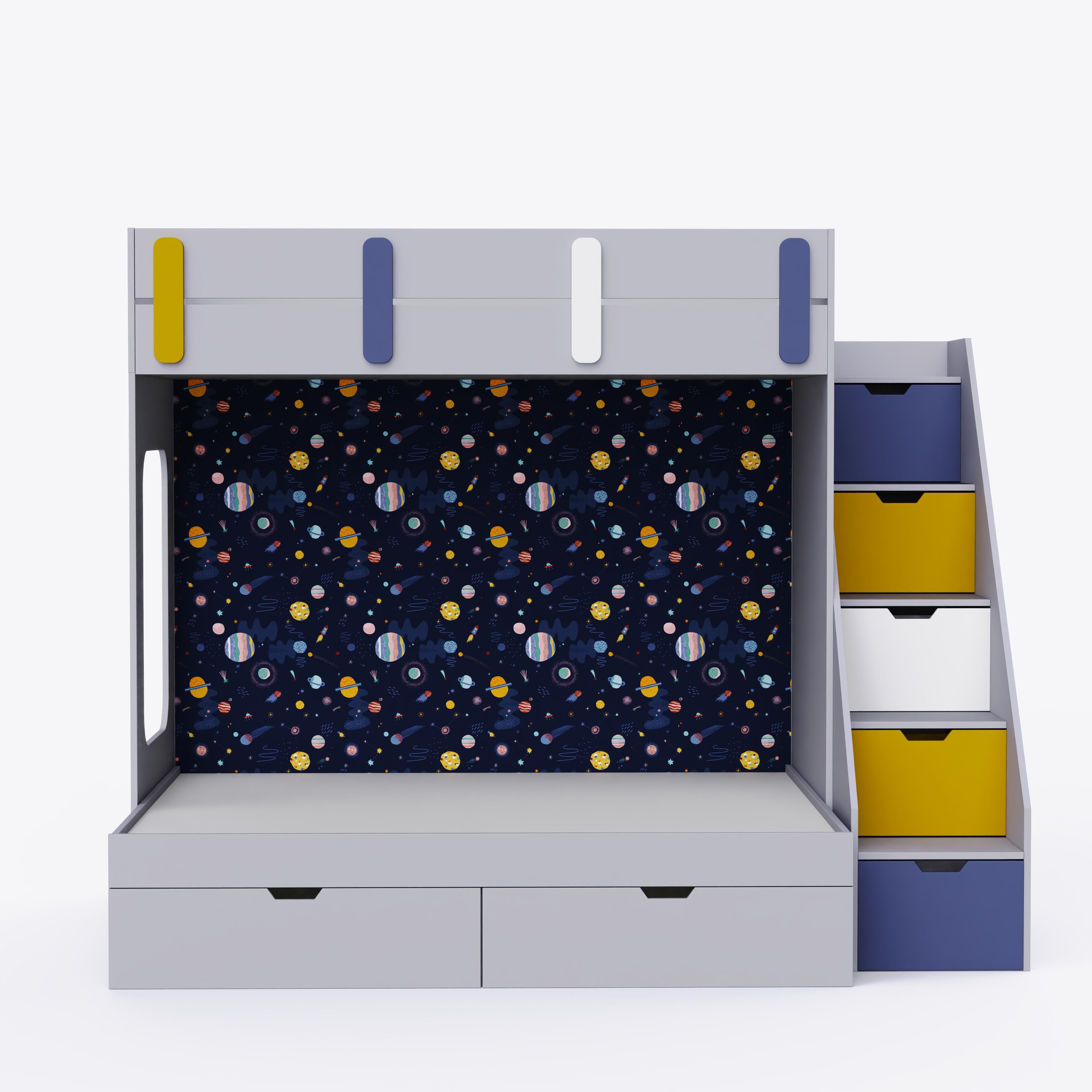 Pattern Dreams Bunk Bed  6X5 (Drawers On Wheels) In Grey Colour