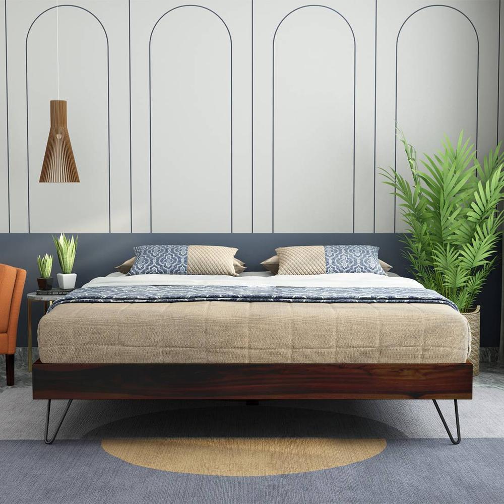 Aurelio Solid Wood Queen  Size Bed With Box Storage (Walnut Finish)