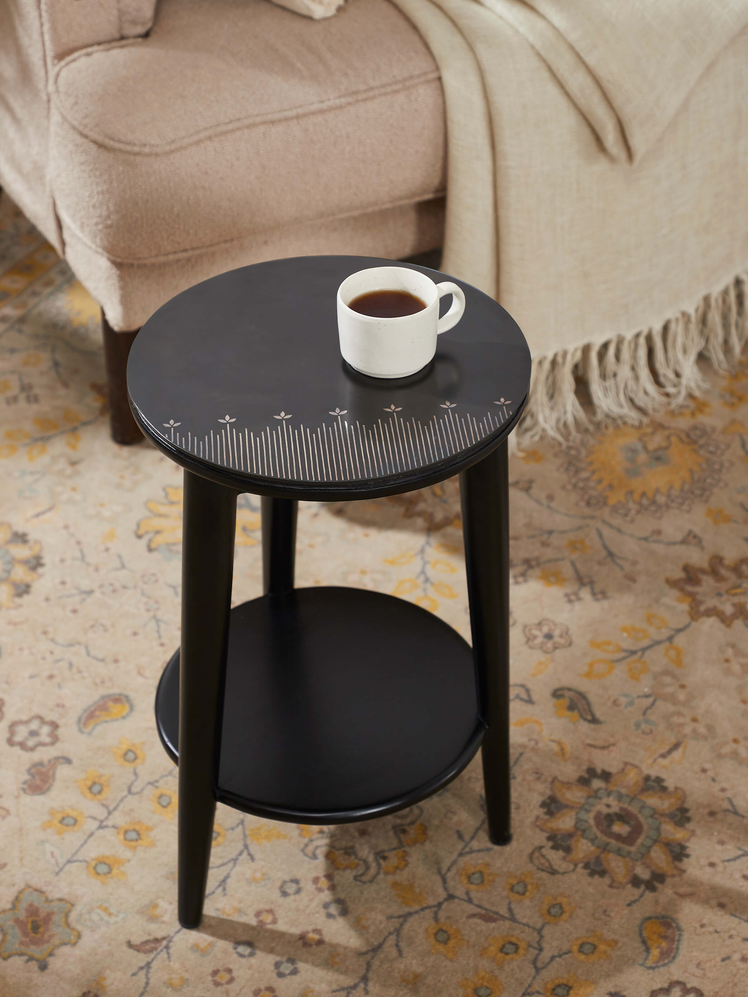 Mango Wood & Metal Bidriware Side & End Table