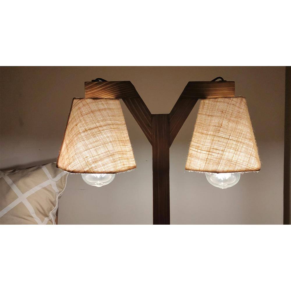 Elania Wooden Table Lamp with Brown Base and Premium White Fabric Lampshade
