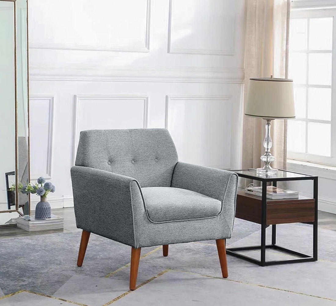 Thomas Fabric Lounge Chair in Grey Color - KURSIWALLAH