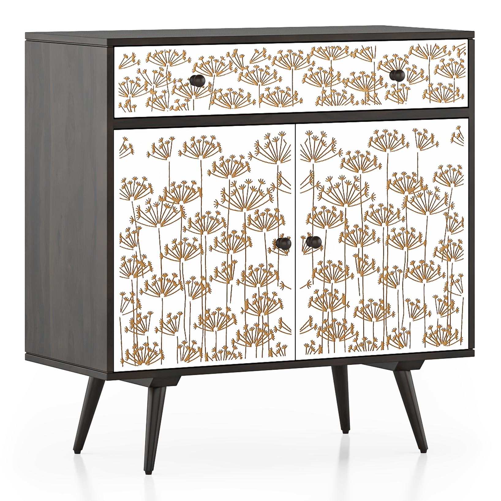 Fleur Solid Wood Sideboard in White & Americain Walnut finish