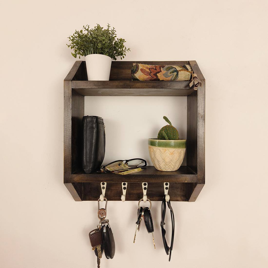 Kingston Wooden Wall Shelf Organiser With Key Holders