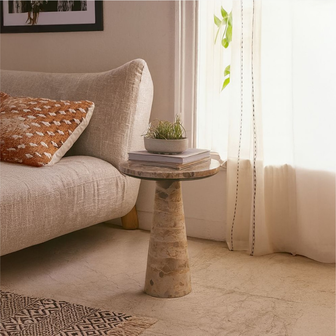 Monk Marble Side Table in Beige Colour - Orange Tree
