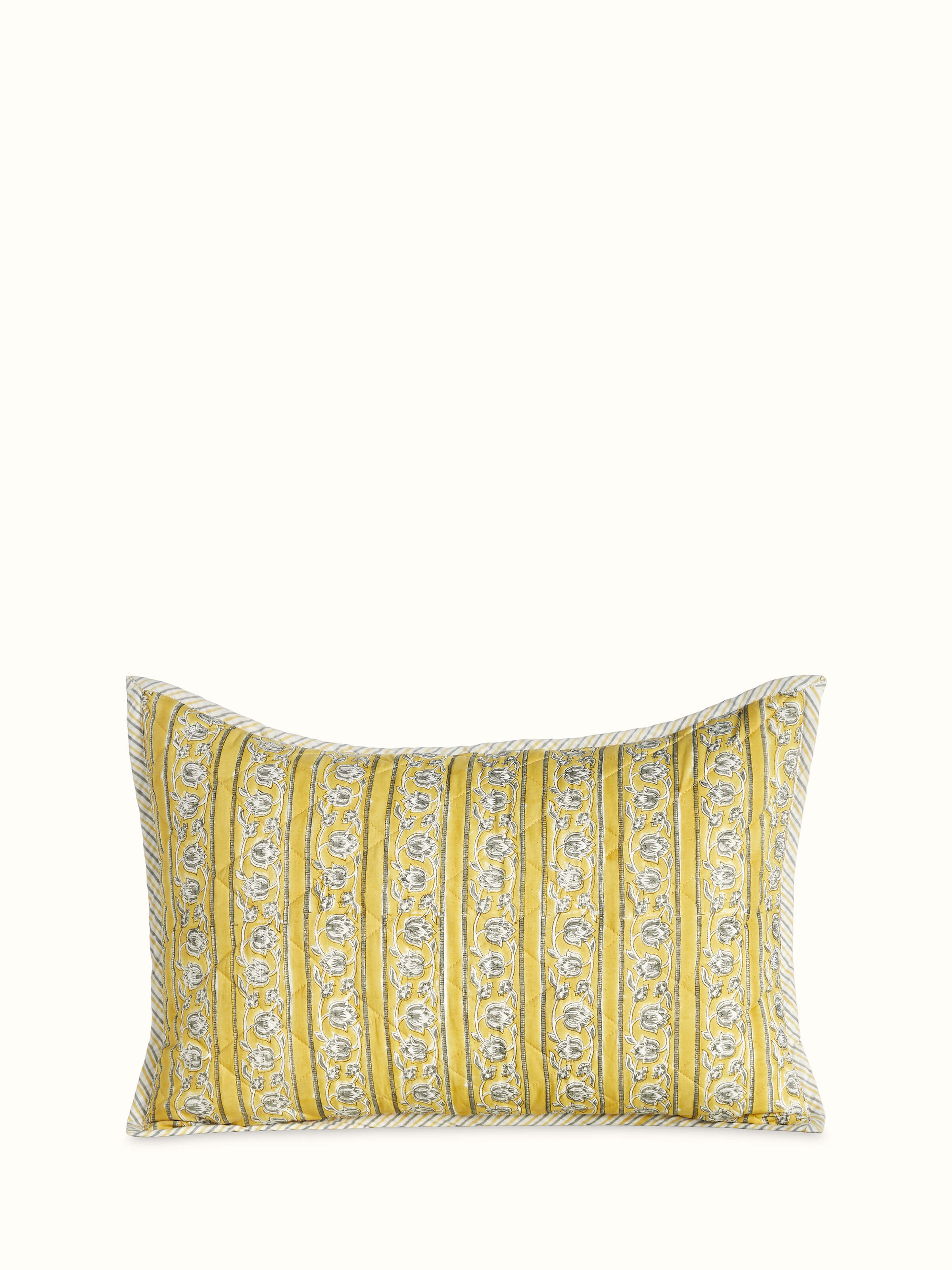 Kairavam Yellow Floral Cotton Sanganeri Hand Block Printed Cushion Cover