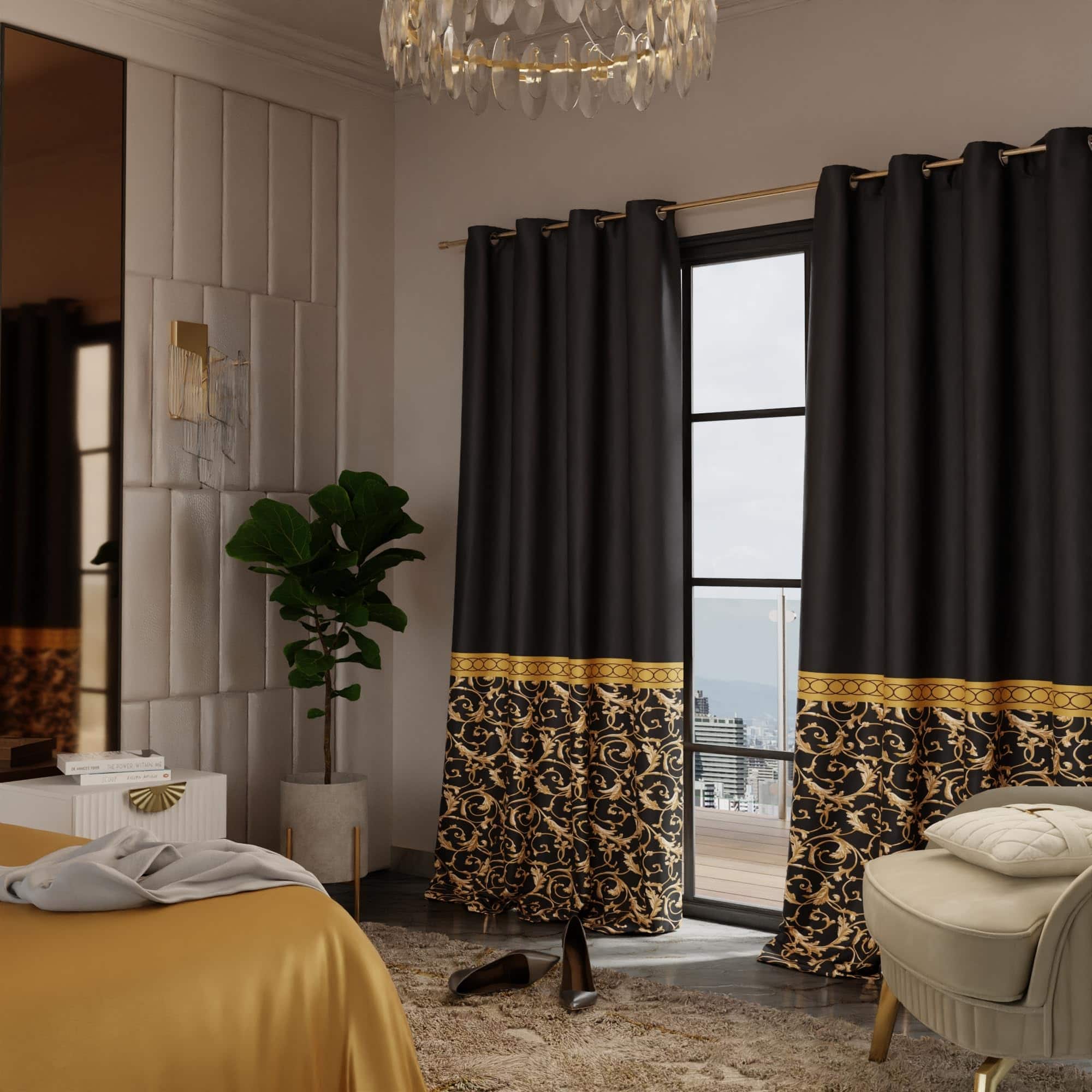Stoa Paris Satin Curtain for Door, 70% Blackout Curtains, Set of 2, Versailles - Regal Slate with Back Lining - Stoa Paris