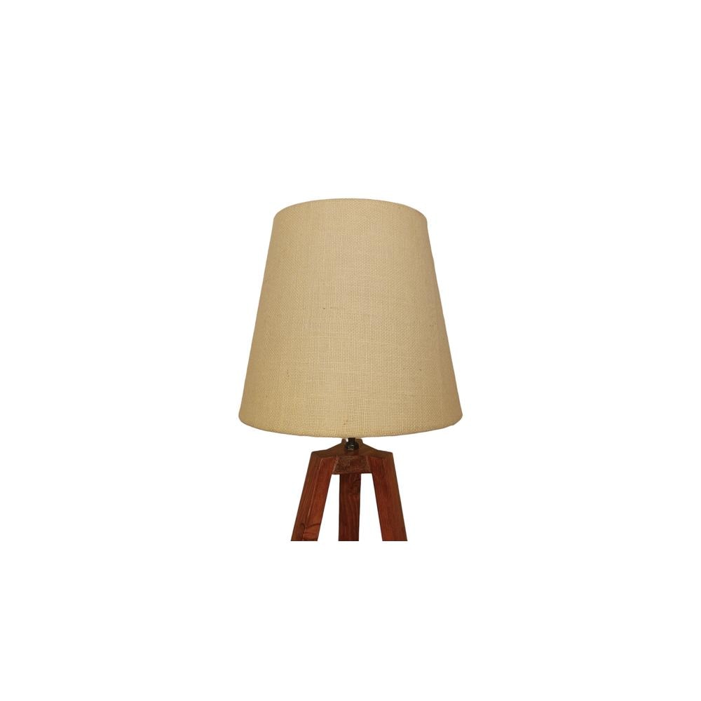 Vantage Brown Wooden Table Lamp with White Jute Lampshade
