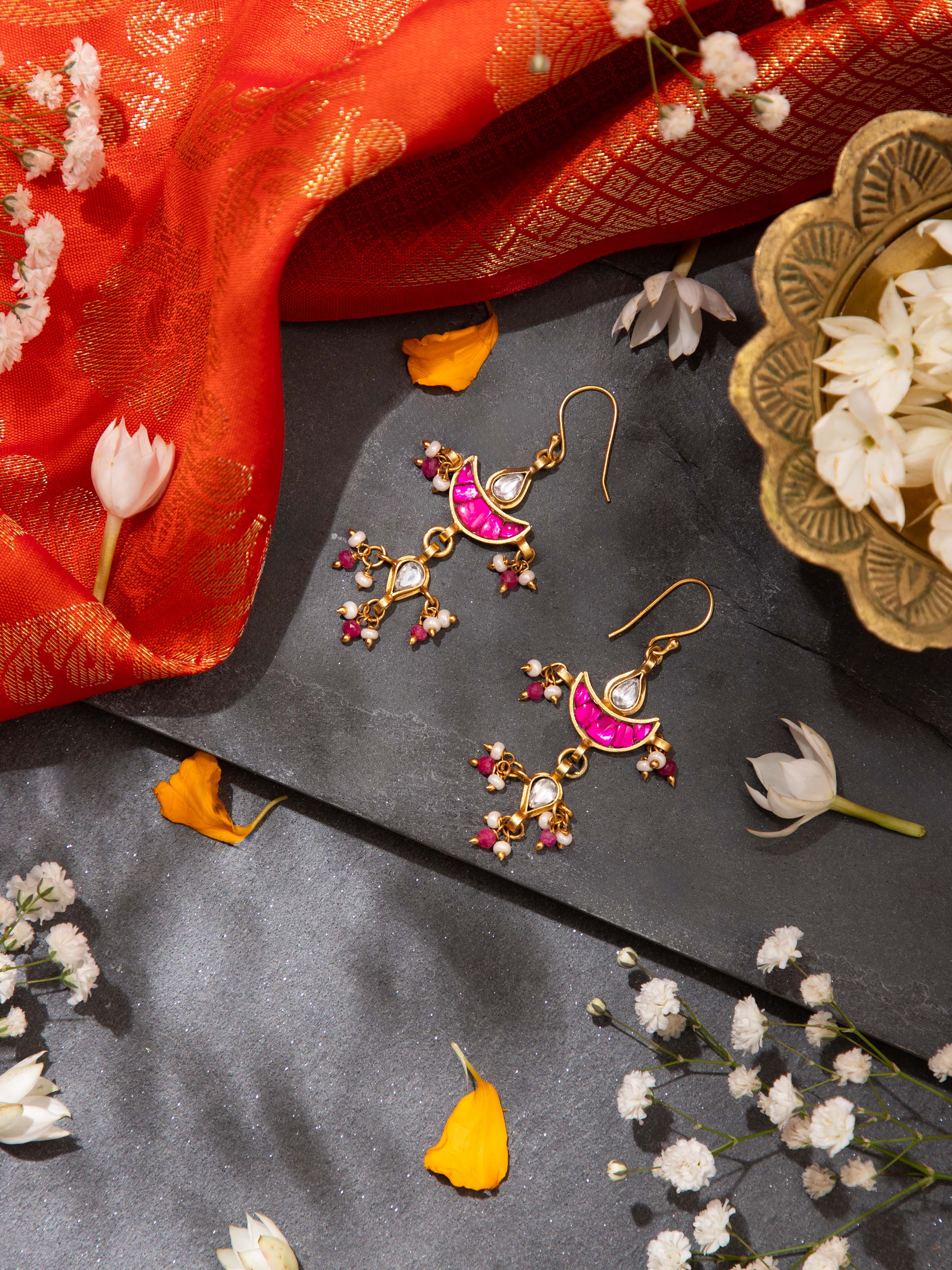 Lifestyle view of Silver Smithing Drop Earrings