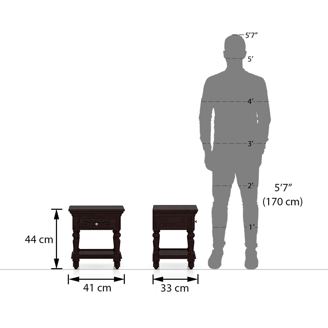 Miraya Solid Wood Bedside Table in Mahogany Finish
