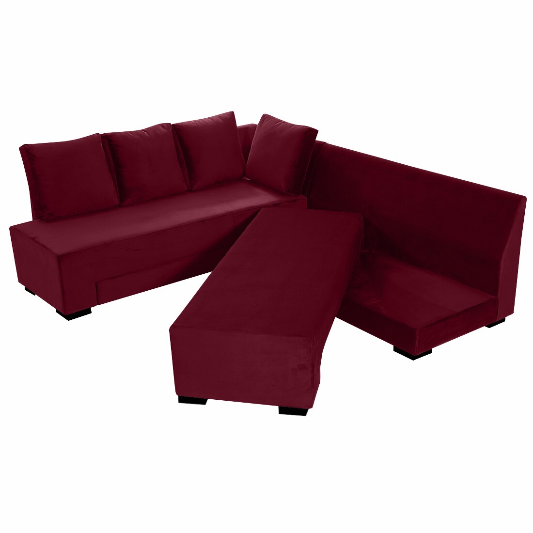 Melo 3 Seater Left Sectional Velvet Sofa Cum Bed in Maroon colour
