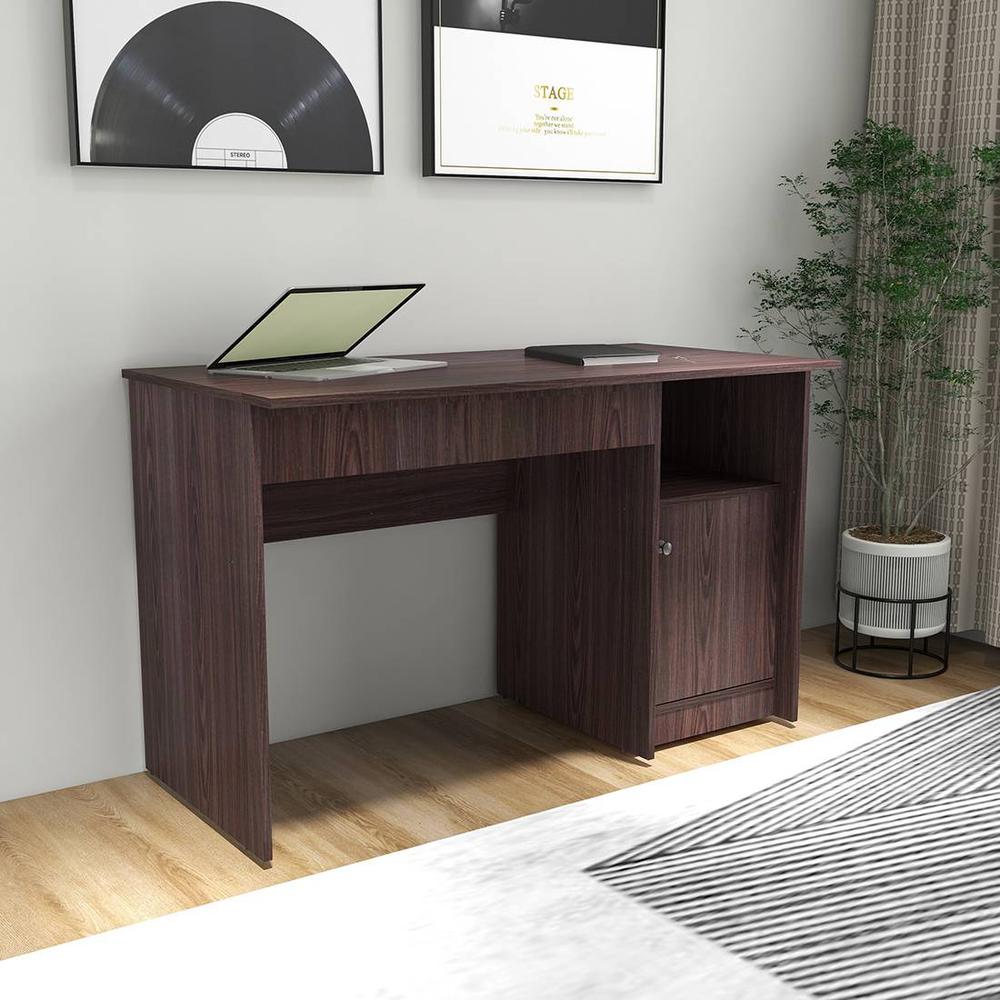 Hayao Engineered Wood Workstation with Cabinet in Wenge Finish