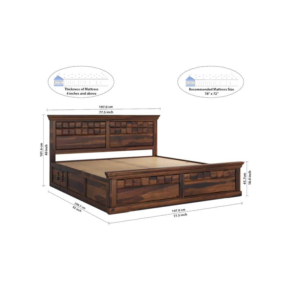 PRASHIV Sheesham Wood King Size Bed Box Storage Storage Provincial Teak Finish (72 x 78 inches)