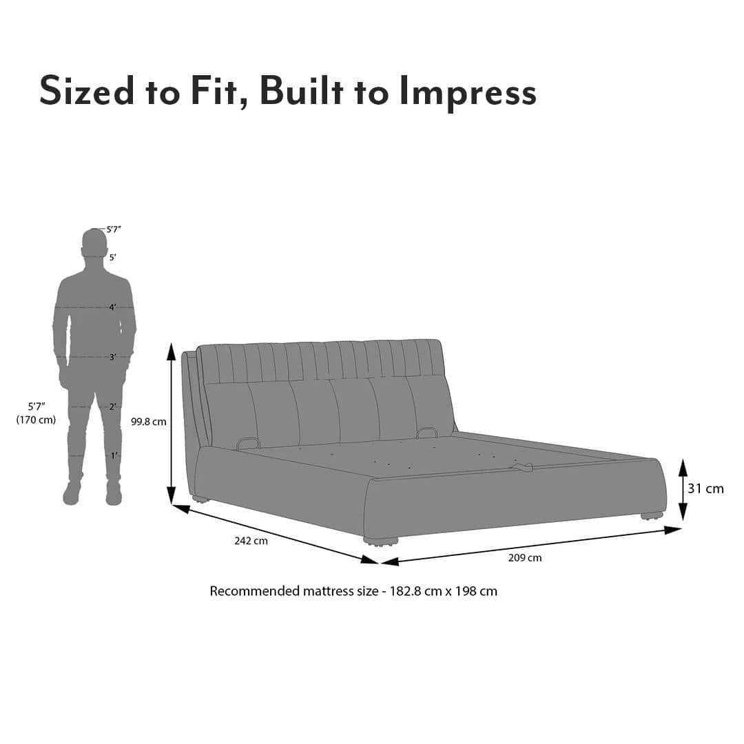 Stanhope Upholstered Hydraulic Storage King Size Bed In Shitake Beige Premium Chenille