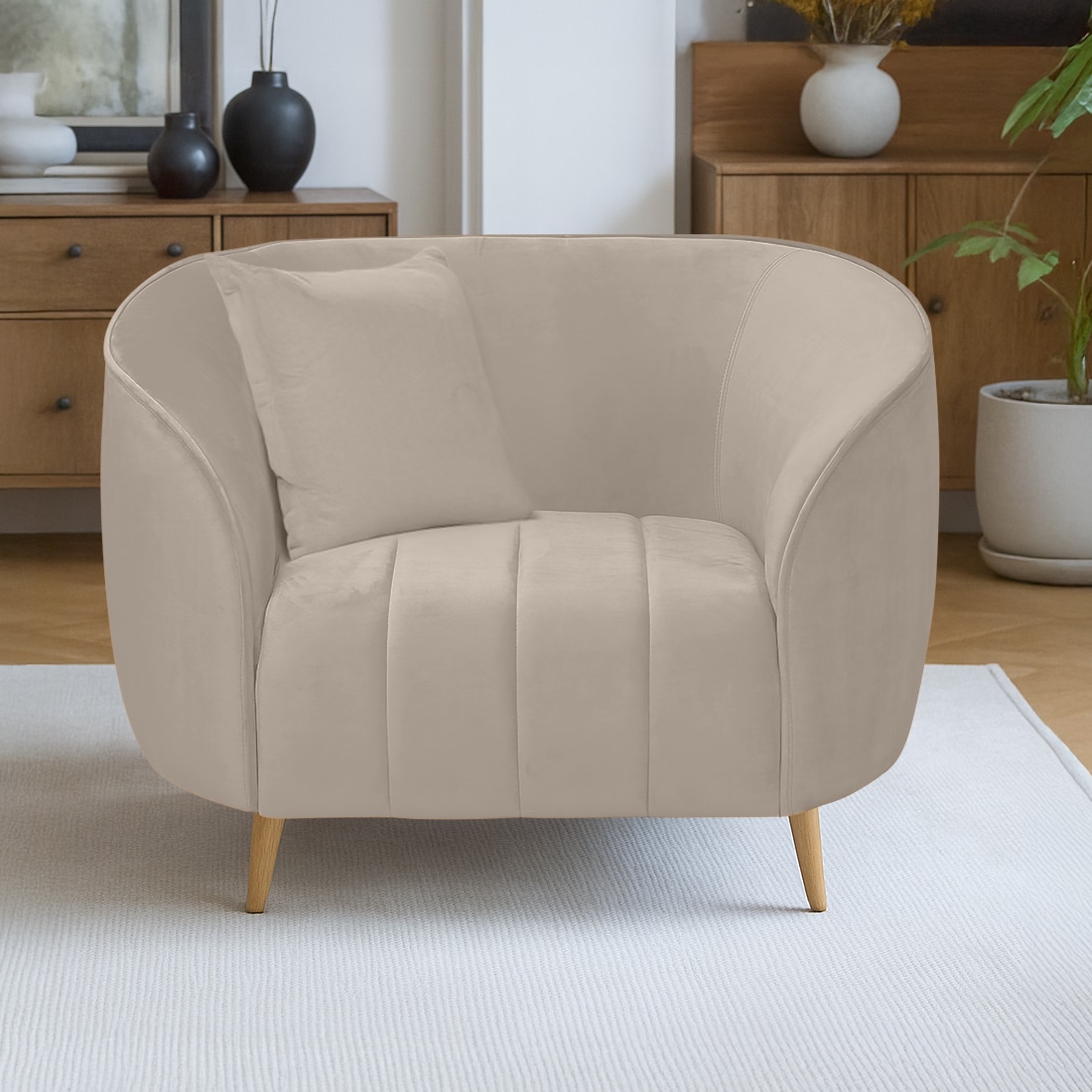 Nero Velvet 1 Seater Sofa in Cream Colour